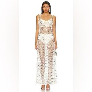 NWT For Love & Lemons Charelle Maxi Dress in Silver SIZE LARGE